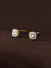 GAGAFEEL 1 Đôi bông tai nhỏ nhắn và dễ thương bằng bạc Sterling S925 đính đá Cubic Zirconia, thiết kế hình vuông tối giản, phù hợp để đeo hàng ngày. - Vàng - Xem 6