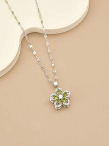 1 件不锈钢 5 瓣旋转花项链，适合女性日常佩戴，女士金色项链，高品质 18K 金项链，女士珠宝项链，万圣节礼物，圣诞节礼物，女士配饰 - 銀色 - 查看 3