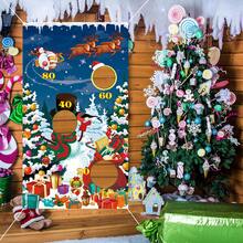 1 pièce Toile de fond de Noël avec bonhomme de neige, sapin de Noël, Père Noël, renne et boîte-cadeau de Noël - Décoration de fête festive, cannes de bonbon, flocons de neige et maisons - Polyester pour fêtes intérieures/extérieures, photomatons, décoration de la maison, décoration de Noël (livré avec 4 sacs de sable de n'importe quelle couleur)