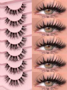 Asiteo 7对装自然凌乱假睫毛，柔软蓬松轻盈，打造自然妆容，透明睫毛梗，可重复使用，适合日常妆容，假睫毛 - 交叉款 - 查看 2