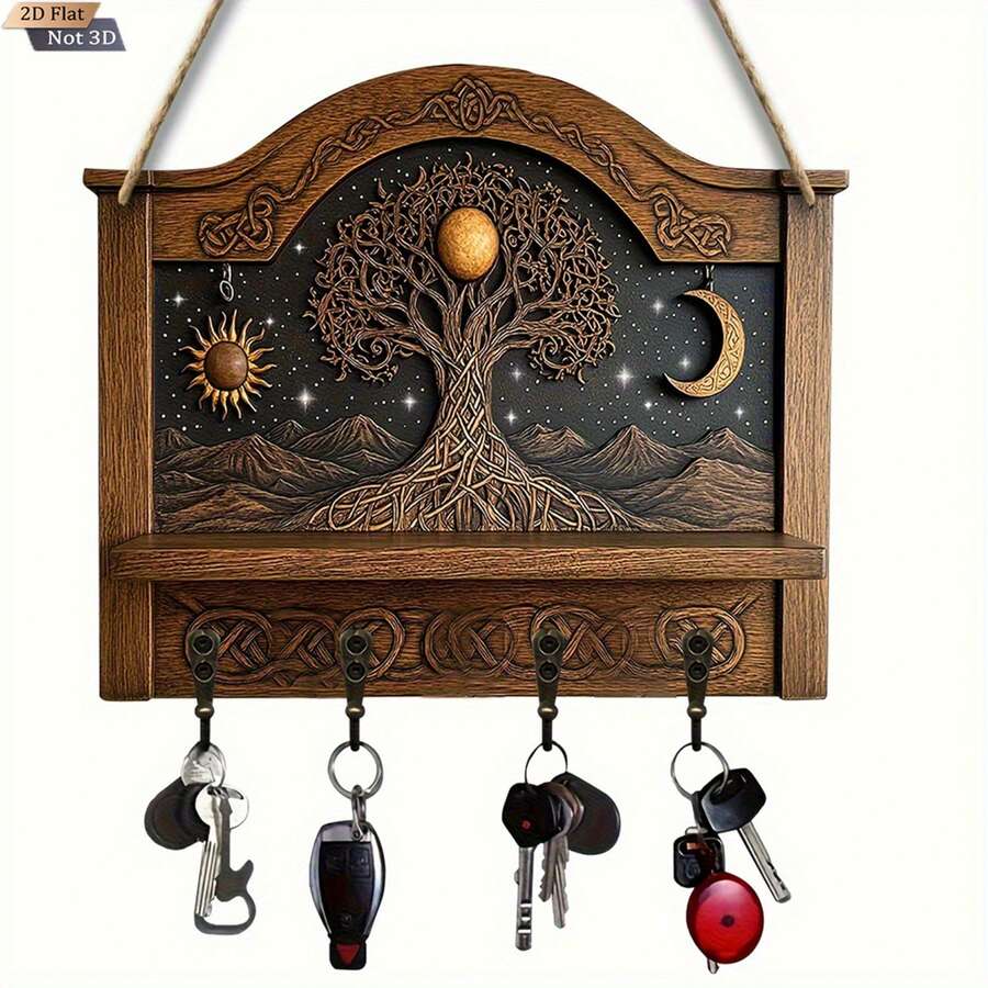 2D Flat Multi-Color Wooden House Key Storage Rack - Bag, Coat, Accessory And Key Storage Hook Rack - Màu Khaki - Xem 1