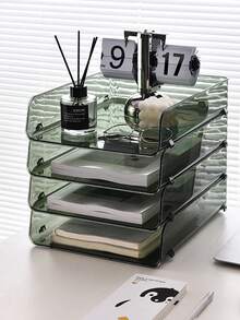 1 pieza Organizador de escritorio, caja de almacenamiento de doble capa para suministros de escritorio, soporte de archivos para oficina y estudiantes