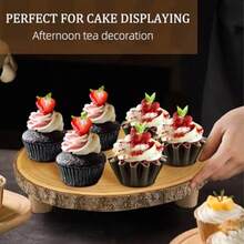 PRustic Wood Cake Stand 1113 Inch Elegant Wood Slice With Legs For Weddings Birthdays And Special Events Log Color 8005