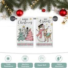 2pcs Christmas Kitchen Dishwashing Towel, Merry Christmas Snowman Christmas Tree 40 * 60cm, Soft And Comfortable, Absorbent And Durable, Suitable For Home Decoration And Christmas Party Decoration.