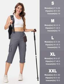 KEFITEVD Women's Cargo Capris Lightweight Hiking Capri Pants With Pockets Water Resistant Summer Travel Outdoor Casual - 深灰色 - 查看 6