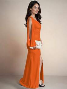 Women Long Dresses - Orange - View 4