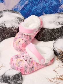 1 Pair Girls Cute Koala & Heart Thermal Lined Warm Comfortable Indoor Slip-On Shoes, Suitable For Winter - Pink - View 3