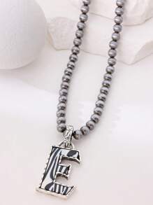 1pc Western Country Style Vintage Textured CCB Multicolor Leopard Print Black & White Plaid 26 Letter Minimalist Pendant Necklace, Sweater Chain