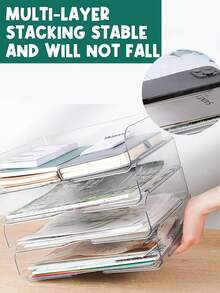 [ 收纳架 ] 2/4 件可堆叠透明亚克力文件托盘支架 - 多功能办公桌面收纳架和大容量展示架 - 便携式收纳柜 - 信件和文件架