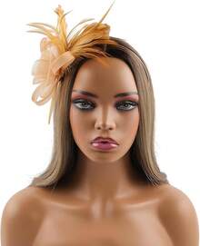 Fascinators Hats Women,Tea Party Fascinator Hair Clip With Feathers Wedding,Derby Hats Headbands - Ha9462-gold - View 2
