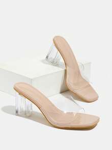 Women's Thick Heel High Heel Mule Sandals, Summer Breathable Slip-On Transparent Casual Versatile Open Toe Elegant Comfortable Square Toe High Heel Sandals - Pink - View 5