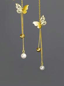 Aretes de borlas de hilo de plata esterlina S925 con mariposa para mujer, de estilo largo y sencillo, joya fresca que combina con todo, regalo de joyería - Mariposa - Ver 8