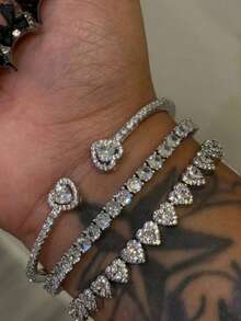 Fashionable & Elegant Heart-Shaped Bracelet, Zinc Alloy With Rhinestones Jewelry, Suitable For Men & Women, Party/Birthday Gift - Diamond Heart Bracelet - View 7