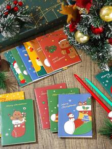24pcs-Christmas Mini Notebook, Christmas Stocking Stuffer, 3.3in*4.7in Christmas Mini Notepad Christmas Theme Pocket Notebook Snowman Santa Claus Pattern Notebook Small Notebook Christmas Party Christmas Gift