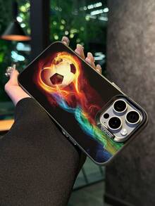1 carcasă de telefon neagră, cu design modern cu tematică de fotbal în flăcări, rezistentă la șocuri și zgârieturi, potrivită pentru utilizare zilnică și călătorii, compatibilă cu XR/11 Pro Max/7P/8P/12 Pro/12 Pro Max/13 Pro/13 Pro Max/14 Pro/14 Pro Max/15 Pro/15 Pro Max/14/15Plus/16E/16 Pro/16 Pro Max/SMART8, Galaxy A55/A15/S23/S24/S25, ultra impermeabilă și anti-cădere. - Negru - Vizualizare 3