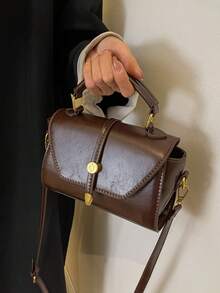 2025 新款绒面革和 PU 皮革迷你方形单肩包，咖啡棕色复古斜挎包，适合日常使用、约会、礼物、购物、钱包、年轻女性、大学生、办公室女士、商务、通勤、户外活动、旅行 - 咖啡 - 查看 4