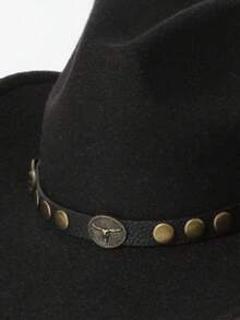 1pc Of Unisex Western Cowboy Hats, Decorated With A Detachable Bull Head Rivet - 100% Polyester Hand-Woven Jazz Top Hat, Featuring A Non-Elastic And Lightweight Design, Is Suitable For Outdoor Activities, Horseback Riding, Stage Performances At Parties, And Birthday Parties