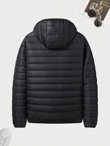 2025 冬季新款男士纯色休闲舒适轻薄简约连帽棉服外套 - 黑色 - 查看 3