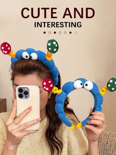 1 件可爱有趣的女士发带，大眼睛毛绒发饰，拍照配件。，发箍，服装，发饰