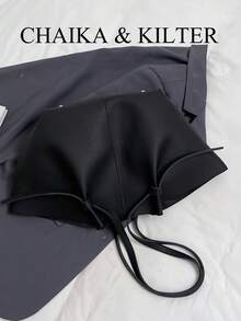 CHAIKA & KILTER 2 件装纯色 PU 皮革单肩包，女士休闲大容量手提包/书包，双提手按扣设计，适合旅行、购物、约会、作为女士礼物，也适合青少年女孩、大学生、初学者和白领，是办公室、学校、工作、商务、通勤、户外、旅行、徒步旅行的理想之选，时尚女士包袋。 - 黑色 - 查看 9