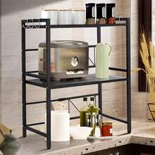 Estante de cocina de altura regulable, soporte para microondas de dos niveles, fabricado en acero al carbono, estante de cocina, soporte extensible para microondas, especiero, soporte para microondas, organizador, para cocina, negro - Negro 40-64*36,5*78cm - Ver 3