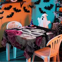 1/20 chiếc Khăn trải bàn Halloween sang trọng, Khăn trải bàn họa tiết đầu lâu và hoa hồng, Hoàn hảo cho các bữa tiệc và trang trí nhà cửa, Khăn trải bàn hình chữ nhật bằng polyester, Trang trí nhà cửa, Trang trí Halloween - Nhiều màu - Xem 9