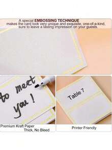 20pcs Tent Cards, Small Place Cards With Gold Foil Borders Delicate Seating Cards Blank Business Cards Escort Cards For Weddings, Tables, Dinners, Receptions