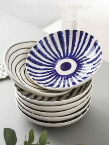 1 đĩa gốm họa tiết hình học Bắc Âu 7,5 inch, đĩa đựng salad/tráng miệng sọc xanh tròn cổ điển, thích hợp cho bữa ăn gia đình hàng ngày, đĩa đựng sữa chua yến mạch bánh mì kẹp bữa sáng, đĩa đựng trái cây phòng khách nhà hàng, quà tặng - Nhiều màu - Xem 2