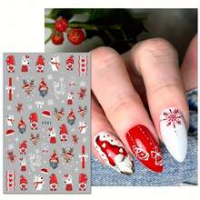 Christmas Nail Art Stickers, Santa Claus, Reindeer, Snowman, Tree Designs, Self-Adhesive Cartoon Nail Decals, Matte Effect, Glitter Decorations, Paper Material, Pre-Glued, Single Use, Asymmetrical Shapes, Suitable For DIY And Nail Salons, Plastic Surface, Fragrance-Free Snowflake Theme - Multiple Specifications - View 7
