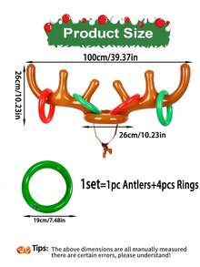 5pcs/10pcs/(1 Antlers+4 Rings) Inflatable Reindeer Antler Ring Toss Game,Inflatable Reindeer Antler Hat,Christmas Party Ring Toss Games Favors Supplies Great Christmas Games For Families