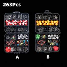 263pcs Fishing Lure Accessories Set, Including Sinkers, Hooks, Swivels For Sea Fishing And Pier Fishing