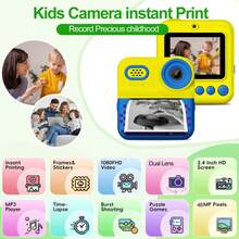 Kid Camera,Instant Print Camera With 2 Rolls Of Printer Paper, 1080P Digital Camera Toys For 3-12 Years With Christmas And Birthday Gifts For Girls And Boys 3 4 5 6 7 8 9 10 11 12 Years Old. Halloween, Christmas, Thanksgiving Day