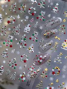 1 pezzo Adesivi per unghie 5D arte di unghie Natale, adesivi per unghie 5D in rilievo dorati lucidi con albero di Natale, cervo, corona e fiocchi di neve, per decorazione unghie fai-da-te di donne e ragazze durante le vacanze invernali