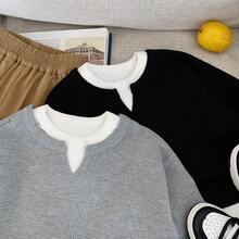 1件装男童二合一华夫格针织休闲绅士卫衣，秋季新款儿童时尚套头衫