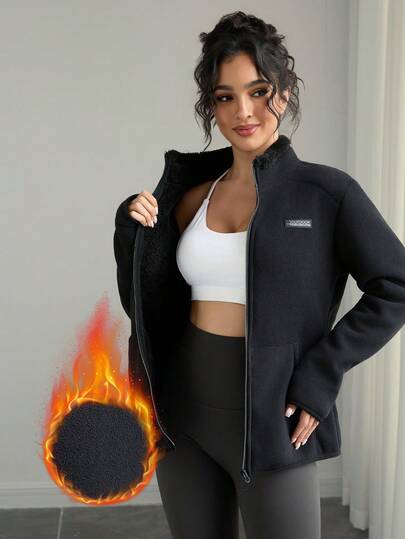 Damjacka för utomhusbruk, varm och tjock, trendig, lös långärmad jacka, lämplig för 5-20 år, höst/vinter, fleecematerial, lämplig för skidåkning och andra sporter