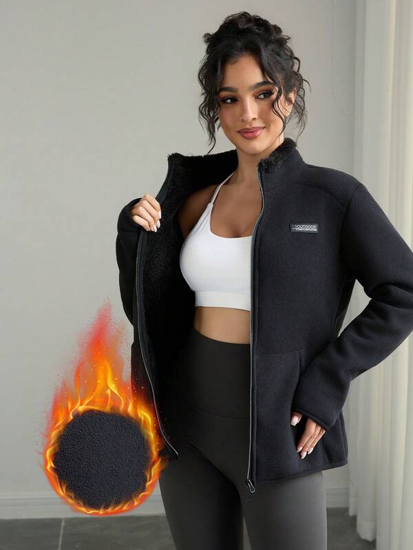 Giacca sportiva da donna per tempo libero, imbottita e termica, adatta per autunno e inverno, modello oversize con maniche lunghe, stile giovanile e alla moda, adatta per temperature da 5 a 20 gradi, in pile