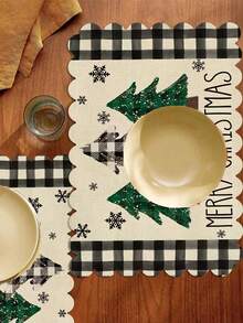 2pcs/4pcs Set Creative Christmas Party Linen Insulated Mat With Wavy Edge Non-Slip 12*18 Inch Heat Resistant For Christmas Holiday Farmhouse Family Party & Party Decoration Placemat