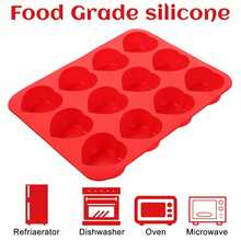 1pc 12-Cavity Heart-Shaped Silicone Cake Mold - Non-Stick DIY Baking Mold For Brownies, Cupcakes & Cake Pops, Chocolate, Soap, Jelly, Candy Making, Valentine's Day Muffins Pan