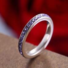 1pc Luxury Birthstone Eternity Band Stainless Steel Stackable Ring For Women, 12 Colors Available, High-Quality Jewelry, Ideal For Valentine's Day, Engagement, Anniversary, Birthday Gift - Silver - View 8