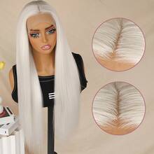 26 Inches Long Silky Straight White Color Synthetic Lace Front Wigs 13x4 Lace Area Free Part Pre Plucked With Baby Hair Around Natural Hairline Glueless Heat Resistant Fiber Frontal Lace Wig For Fashion Women Girls Party Vacation Show Makeup Use Daily Wear - Trong sáng - Xem 9
