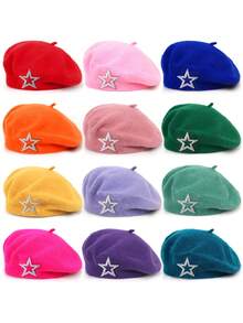 1顶女士仿珍珠蝴蝶结装饰羊毛贝雷帽，休闲百搭纯色黑色贝雷帽 - 彩色 - 查看 6