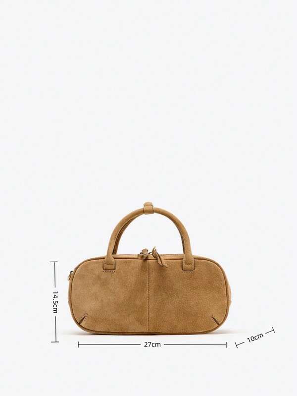 Women Small Double Handle Suded Bag 2025 Autumn Winter New Camel Color With Strap Crossbody