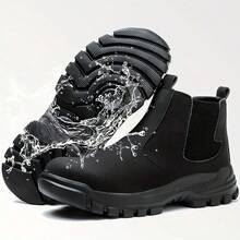 Men's Protective Shoes, Rotary Buckle Design, Anti-Impact Piercing Steel Head Work Sports Shoes, Lightweight Breathable Mesh Top Material, All-Weather Comfortable Wear, Black With Turquoise Embellishing, Reflective Brand Logo - 黑色 - 查看 5