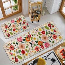 2/3pcs Kitchen Rug Set, Kitchen, Various Floral Designs, Soft Flannel, - Suitable Bedroom, Living Room, Dining Room, Bathroom, Entryway - 黑色 - 查看 7