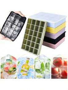 2 bucăți de matriță pentru cuburi de gheață, matriță din silicon pentru cuburi de gheață, cutie de gheață pentru frigider de mare capacitate, pătrată, fabricare convenabilă de gheață, ambalaj sigilat cu capac, potrivit pentru mâncarea pentru bebeluși, accesorii de bucătărie