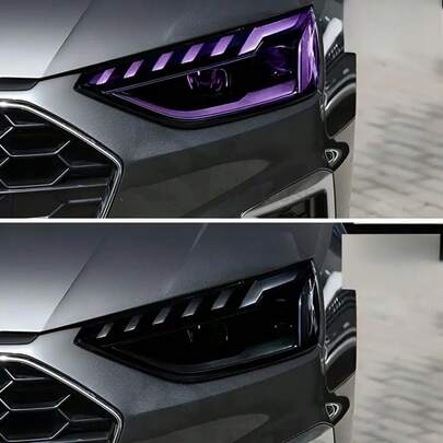 1pc 30cm*150cm Car TPU Photochromic Headlight Film, Tint Taillight Transparent To Purple/Black Color Changing Lens Protector Film: UV Responsive TPU Car Light Protection Cover - Waterproof, Scratch-Resistant, Color Changing, Improve Visibility, Tint Black In Daytime And Transparent At Night