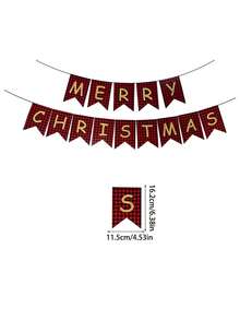 1pc Merry Christmas Pull Banner - Retro Xmas Flag For Fireplace Decor, Tree Backdrop & Holiday Party Styling Hanging Decoration - Multicolor - View 3