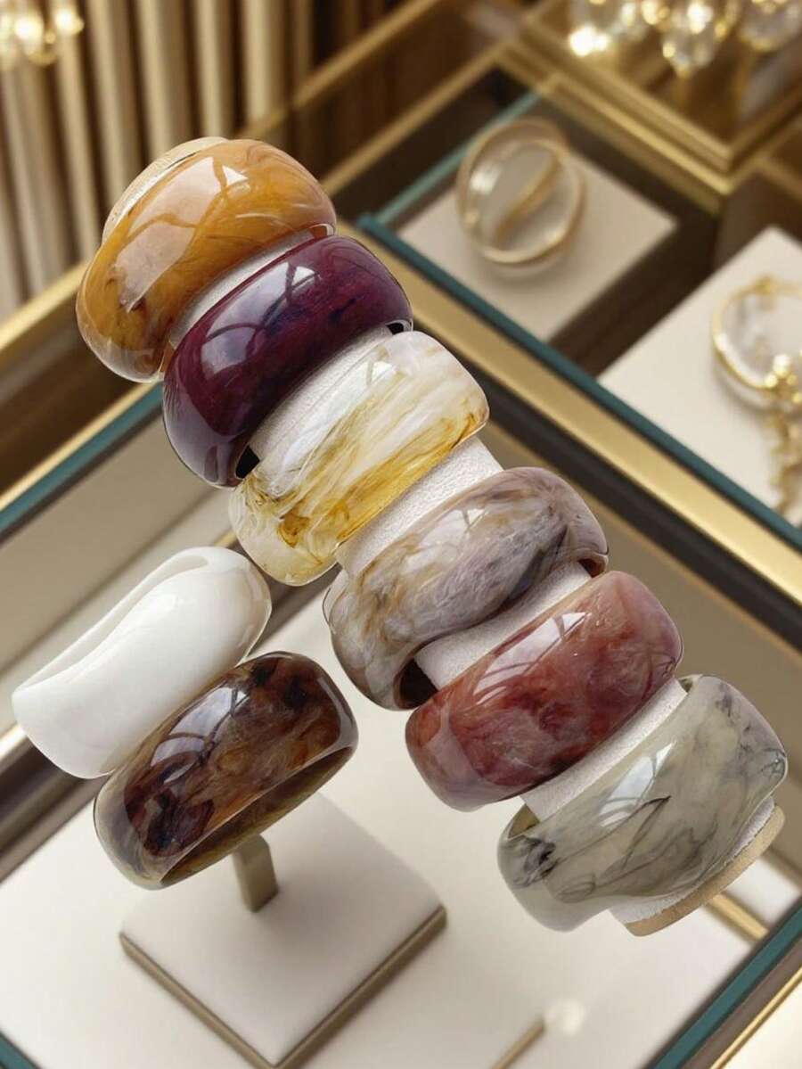 1 件超大粗多色树脂手镯，时尚简约风格，亚克力手镯套装适合女性，适合日常佩戴、约会、派对和工作 - 異性 - 查看 1