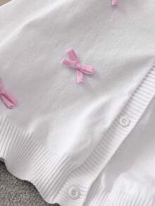 Girls' Cute Solid Color 3D Bow Short Knitted Cardigan, Suitable For Casual Daily Wear, Spring & Autumn - White - View 5