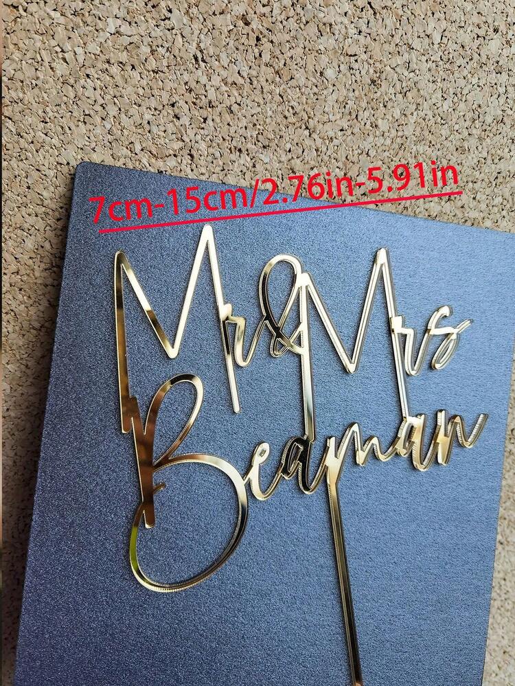 Gold Wedding Cake Topper, Personalized Cake Decoration Plate, Rustic Wedding Cake Topper, Customized Mr./Mrs. Cake Topper, Anniversary Cake Topper, Birthday Cake Topper - Cake Tags - View 18